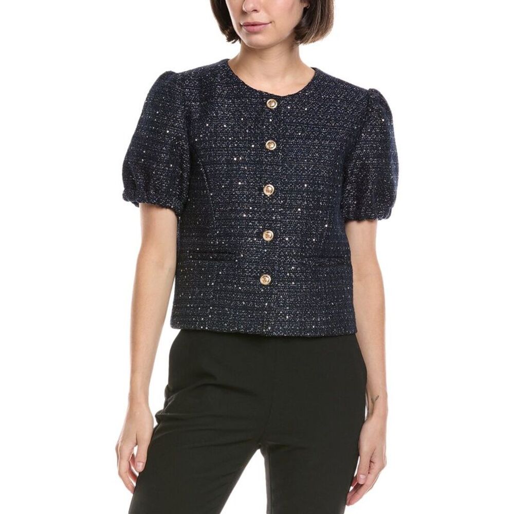 Nanette Nanette Lepore Womens  Tweed Cardigan, Blue